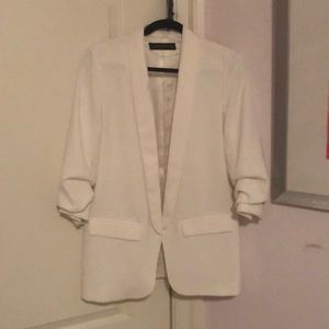 Zara ruched sleeve white blazer